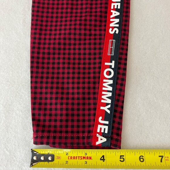 Tommy Jeans Women Red/Black Plaid Stretch Skinny Jeans Sz 2/26 Brand Stripe NWOT - Picture 12 of 12